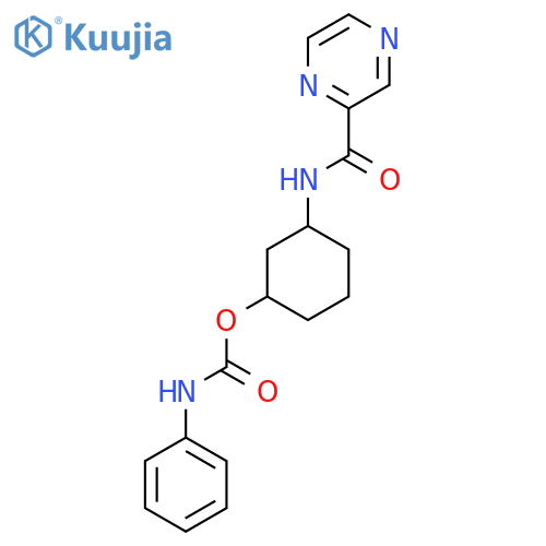 3-(pyrazine-2-amido)cyclohexyl N-phenylcarbamate structure