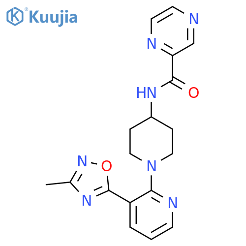 N-{1-3-(3-methyl-1,2,4-oxadiazol-5-yl)pyridin-2-ylpiperidin-4-yl}pyrazine-2-carboxamide structure