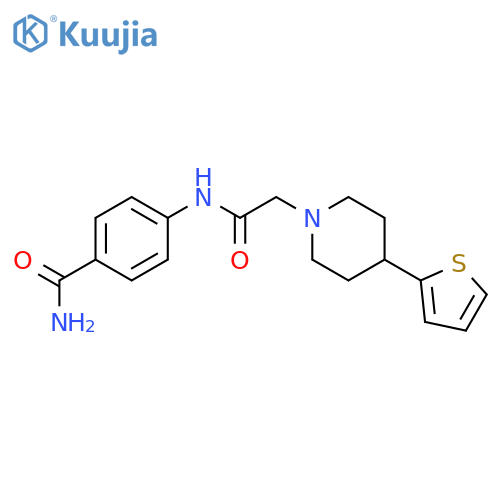 4-{2-[4-(thiophen-2-yl)piperidin-1-yl]acetamido}benzamide structure