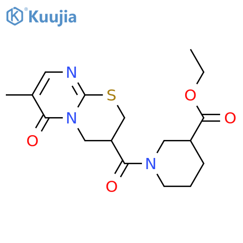 ethyl 1-{7-methyl-6-oxo-2H,3H,4H,6H-pyrimido2,1-b1,3thiazine-3-carbonyl}piperidine-3-carboxylate structure