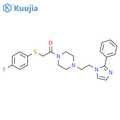 2-[(4-fluorophenyl)sulfanyl]-1-{4-[2-(2-phenyl-1H-imidazol-1-yl)ethyl]piperazin-1-yl}ethan-1-one structure