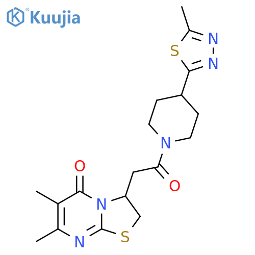 6,7-dimethyl-3-{2-4-(5-methyl-1,3,4-thiadiazol-2-yl)piperidin-1-yl-2-oxoethyl}-2H,3H,5H-1,3thiazolo3,2-apyrimidin-5-one structure