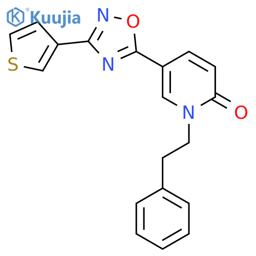 1-(2-phenylethyl)-5-3-(thiophen-3-yl)-1,2,4-oxadiazol-5-yl-1,2-dihydropyridin-2-one structure