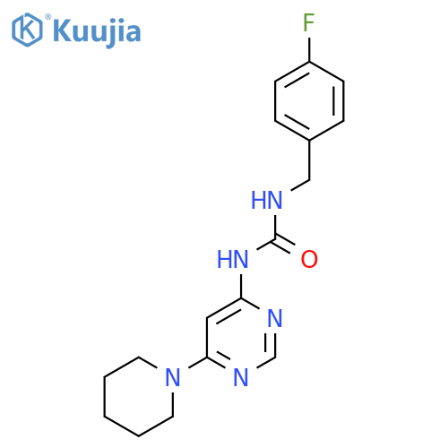1-(4-fluorophenyl)methyl-3-6-(piperidin-1-yl)pyrimidin-4-ylurea structure
