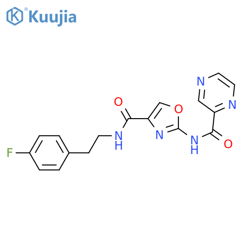 N-(4-{2-(4-fluorophenyl)ethylcarbamoyl}-1,3-oxazol-2-yl)pyrazine-2-carboxamide structure