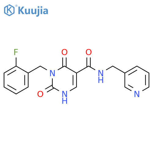 3-(2-fluorophenyl)methyl-2,4-dioxo-N-(pyridin-3-yl)methyl-1,2,3,4-tetrahydropyrimidine-5-carboxamide structure