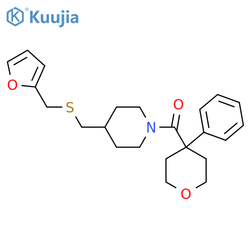 4-({[(furan-2-yl)methyl]sulfanyl}methyl)-1-(4-phenyloxane-4-carbonyl)piperidine structure