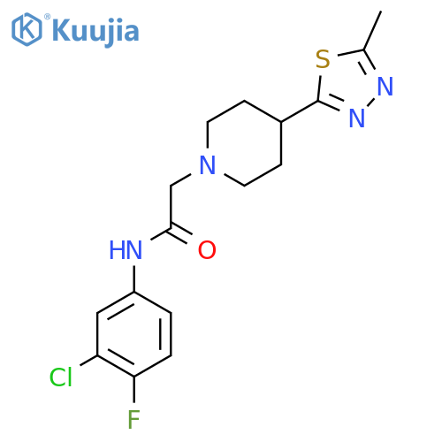 N-(3-chloro-4-fluorophenyl)-2-4-(5-methyl-1,3,4-thiadiazol-2-yl)piperidin-1-ylacetamide structure