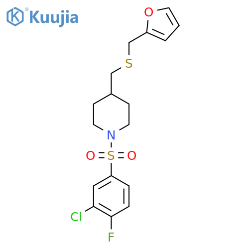 1-(3-chloro-4-fluorobenzenesulfonyl)-4-({[(furan-2-yl)methyl]sulfanyl}methyl)piperidine structure