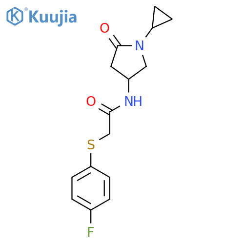 N-(1-cyclopropyl-5-oxopyrrolidin-3-yl)-2-(4-fluorophenyl)sulfanylacetamide structure