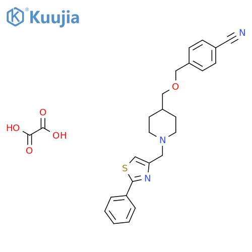 4-({1-(2-phenyl-1,3-thiazol-4-yl)methylpiperidin-4-yl}methoxy)methylbenzonitrile; oxalic acid structure