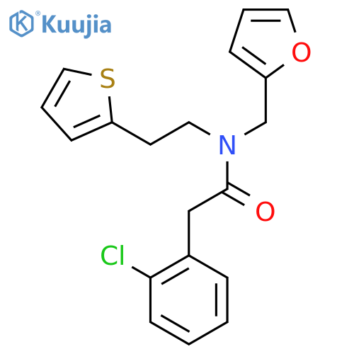 2-(2-chlorophenyl)-N-(furan-2-yl)methyl-N-2-(thiophen-2-yl)ethylacetamide structure