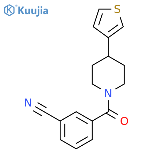 3-(4-(thiophen-3-yl)piperidine-1-carbonyl)benzonitrile structure