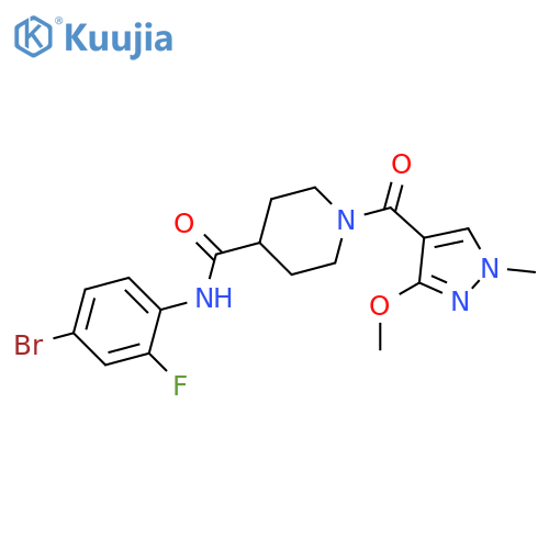 N-(4-bromo-2-fluorophenyl)-1-(3-methoxy-1-methyl-1H-pyrazole-4-carbonyl)piperidine-4-carboxamide structure