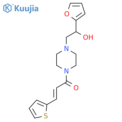(2E)-1-{4-2-(furan-2-yl)-2-hydroxyethylpiperazin-1-yl}-3-(thiophen-2-yl)prop-2-en-1-one structure