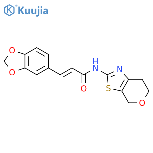 (2E)-3-(2H-1,3-benzodioxol-5-yl)-N-{4H,6H,7H-pyrano4,3-d1,3thiazol-2-yl}prop-2-enamide structure