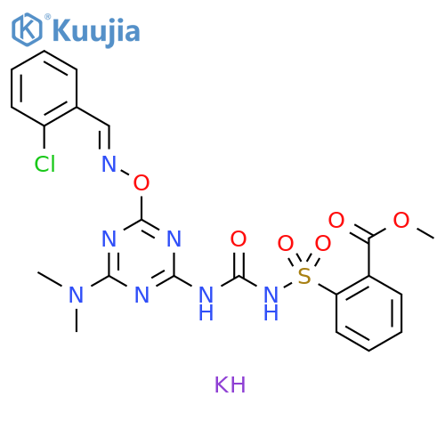 Benzoic acid, 2-[[[[[4-[[[(2-chlorophenyl)methylene]amino]oxy]-6-(dimethylamino)-1,3,5-triazin-2-yl]amino]carbonyl]amino]sulfonyl]-, methyl ester, potassium salt (1:1) structure