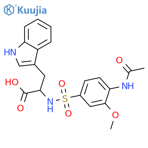 2-(4-acetamido-3-methoxybenzenesulfonamido)-3-(1H-indol-3-yl)propanoic acid structure