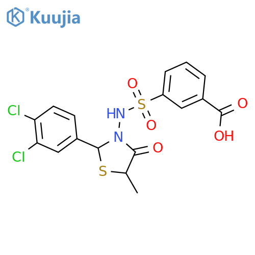 Benzoic acid,3-[[[2-(3,4-dichlorophenyl)-5-methyl-4-oxo-3-thiazolidinyl]amino]sulfonyl]- structure