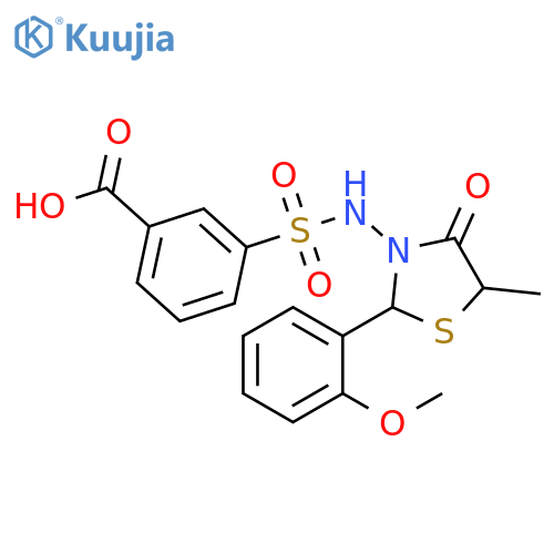 Benzoic acid,3-[[[2-(2-methoxyphenyl)-5-methyl-4-oxo-3-thiazolidinyl]amino]sulfonyl]- structure