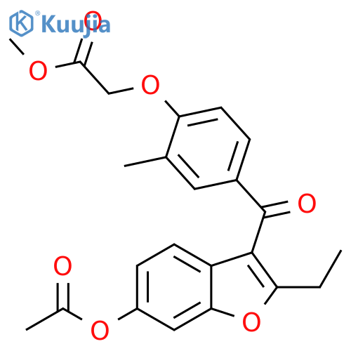 Acetic acid,[4-[[6-(acetyloxy)-2-ethyl-3-benzofuranyl]carbonyl]-2-methylphenoxy]-,methyl ester structure