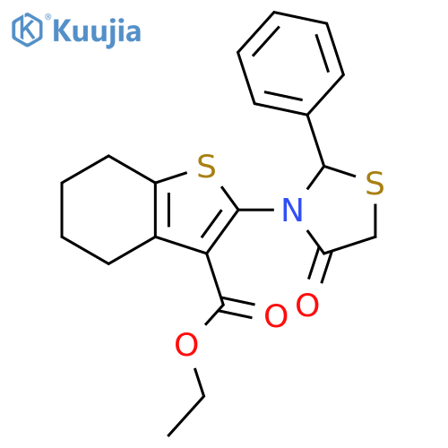 Benzo[b]thiophene-3-carboxylic acid,4,5,6,7-tetrahydro-2-(4-oxo-2-phenyl-3-thiazolidinyl)-, ethyl ester structure
