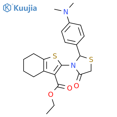Benzo[b]thiophene-3-carboxylic acid,2-[2-[4-(dimethylamino)phenyl]-4-oxo-3-thiazolidinyl]-4,5,6,7-tetrahydro-,ethyl ester structure
