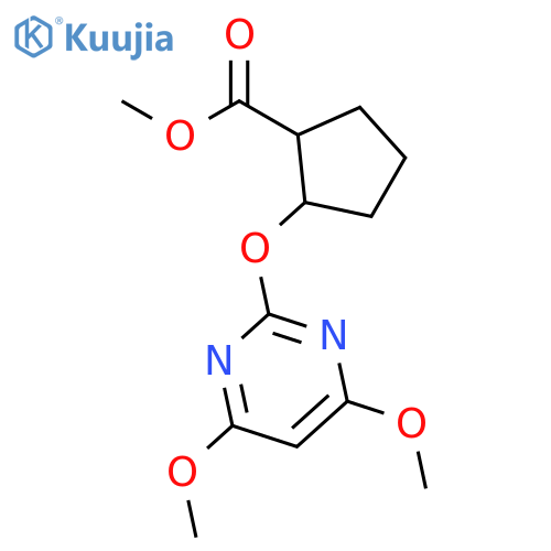 Cyclopentanecarboxylic acid, 2-[(4,6-dimethoxy-2-pyrimidinyl)oxy]-,methyl ester structure