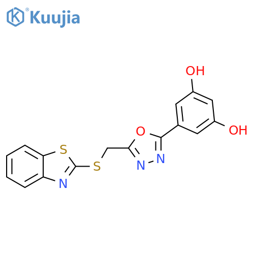 1,3-Benzenediol, 5-[5-[(2-benzothiazolylthio)methyl]-1,3,4-oxadiazol-2-yl]- structure