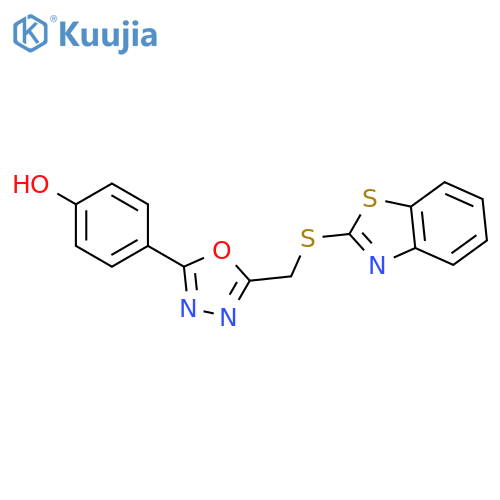 Phenol, 4-[5-[(2-benzothiazolylthio)methyl]-1,3,4-oxadiazol-2-yl]- structure