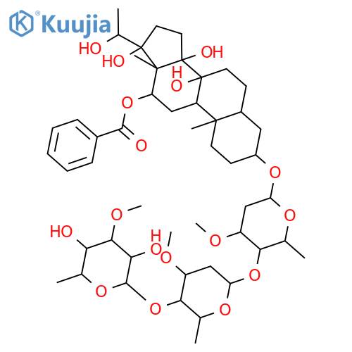 Pregnane-8,12,14,17,20-pentol,3-[(O-6-deoxy-3-O-methyl-b-D-allopyranosyl-(1&reg;4)-O-2,6-dideoxy-3-O-methyl-b-D-arabino-hexopyranosyl-(1&reg;4)-2,6-dideoxy-3-O-methyl-b-D-ribo-hexopyranosyl)oxy]-, 12-benzoate, (3b,5a,12b,14b,17a,20S)- (9CI) structure