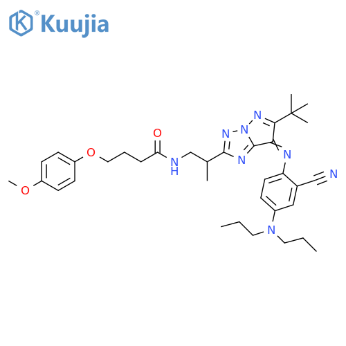 Butanamide,N-[2-[7-[[2-cyano-4-(dipropylamino)phenyl]imino]-6-(1,1-dimethylethyl)-7H-pyrazolo[1,5-b][1,2,4]triazol-2-yl]propyl]-4-(4-methoxyphenoxy)- structure