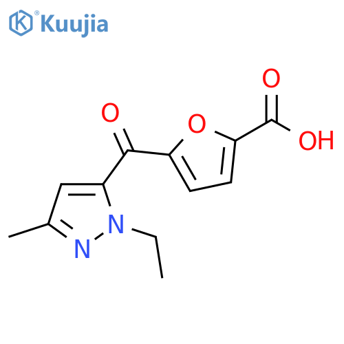 5-(2-Ethyl-5-methyl-2H-pyrazole-3-carbonyl)-furan-2-carboxylic acid structure