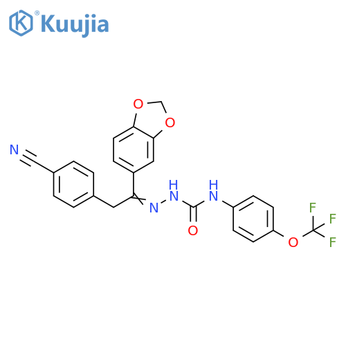Hydrazinecarboxamide,2-[1-(1,3-benzodioxol-5-yl)-2-(4-cyanophenyl)ethylidene]-N-[4-(trifluoromethoxy)phenyl]- structure