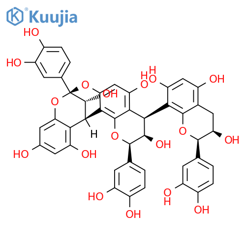 8,14-Methano-2H,14H-1-benzopyrano[7,8-d][1,3]benzodioxocin-3,5,11,13,15-pentol, 2,8-bis(3,4-dihydroxyphenyl)-4-[(2R,3R)-2-(3,4-dihydroxyphenyl)-3,4-dihydro-3,5,7-trihydroxy-2H-1-benzopyran-8-yl]-3,4-dihydro-, (2R,3R,4R,8S,14R,15R)- (9CI) structure