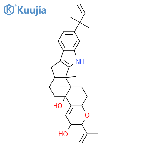 4bH-1-Benzopyrano[5',6':6,7]indeno[1,2-b]indole-3,4b-diol,10-(1,1-dimethyl-2-propenyl)-2,3,5,6,6a,7,12,12b,12c,13,14,14a-dodecahydro-12b,12c-dimethyl-2-(1-methylethenyl)-,(2R,3R,4bS,6aS,12bS,12cR,14aS)- (9CI) structure