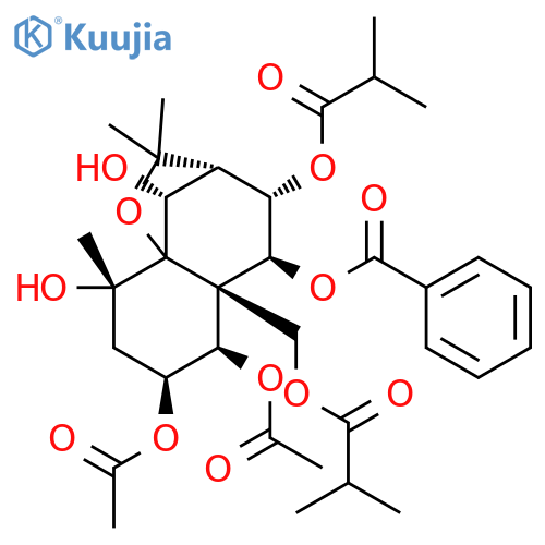 Propanoic acid, 2-methyl-, [(3S,4S,5S,5aS,6R,7S,9S,9aS,10R)-6,7-bis(acetyloxy)-5-(benzoyloxy)octahydro-9,10-dihydroxy-2,2,9-trimethyl-4-(2-methyl-1-oxopropoxy)-5aH-3,9a-methano-1-benzoxepin-5a-yl]methyl ester structure