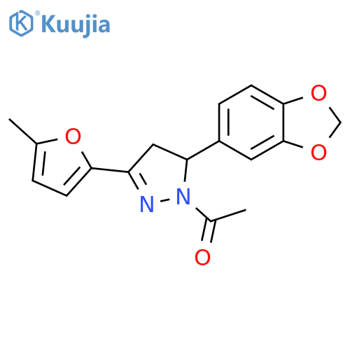 1-[5-(2H-1,3-benzodioxol-5-yl)-3-(5-methylfuran-2-yl)-4,5-dihydro-1H-pyrazol-1-yl]ethan-1-one structure
