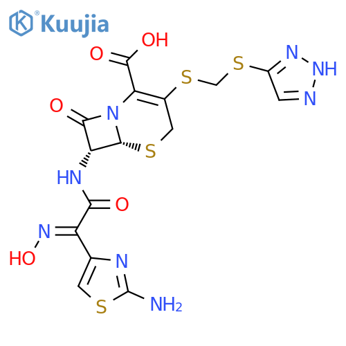 5-Thia-1-azabicyclo[4.2.0]oct-2-ene-2-carboxylicacid,7-[[(2Z)-2-(2-amino-4-thiazolyl)-2-(hydroxyimino)acetyl]amino]-8-oxo-3-[[(1H-1,2,3-triazol-5-ylthio)methyl]thio]-,(6R,7R)- structure