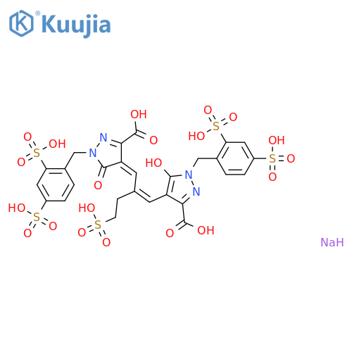 1H-Pyrazole-3-carboxylic acid, 4-[2-[[3-carboxy-1-[(2,4-disulfophenyl)methyl]-1,5-dihydro-5-oxo-4H-pyrazol-4-ylidene]methyl]-4-sulfo-1-buten-1-yl]-1-[(2,4-disulfophenyl)methyl]-5-hydroxy-, sodium salt (1:8) structure