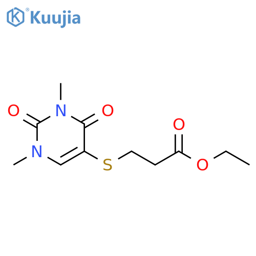 Propanoic acid, 3-[(1,2,3,4-tetrahydro-1,3-dimethyl-2,4-dioxo-5-pyrimidinyl)thio]-, ethyl ester structure