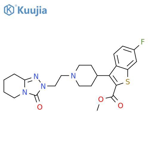 Benzo[b]thiophene-2-carboxylic acid, 6-fluoro-3-[1-[2-(5,6,7,8-tetrahydro-3-oxo-1,2,4-triazolo[4,3-a]pyridin-2(3H)-yl)ethyl]-4-piperidinyl]-, methyl ester structure