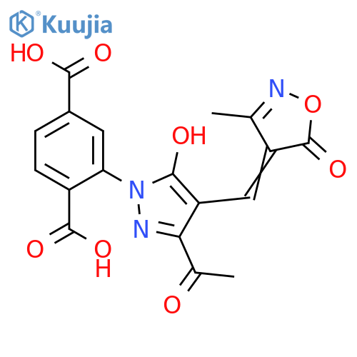 1,4-Benzenedicarboxylic acid,2-[3-acetyl-5-hydroxy-4-[(3-methyl-5-oxo-4(5H)-isoxazolylidene)methyl]-1H-pyrazol-1-yl]- structure