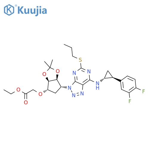 ethyl 2-(((3aR,4S,6R,6aS)-6-(7-(((1R,2S)-2-(3,4-difluorophenyl)cyclopropyl)amino)-5-(propylthio)-3H-[1,2,3]triazolo[4,5-d]pyrimidin-3-yl)-2,2-dimethyltetrahydro-4H-cyclopenta[d][1,3]dioxol-4-yl)oxy)acetate structure