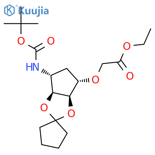 ethyl 2-(((3aS,4R,6S,6aR)-4-((tert-butoxycarbonyl)amino)tetrahydro-3aH-spiro[cyclopenta[d][1,3]dioxole-2,1'-cyclopentan]-6-yl)oxy)acetate structure