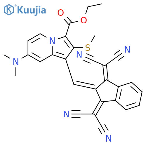 3-Indolizinecarboxylic acid,1-[[1,3-bis(dicyanomethylene)-1,3-dihydro-2H-inden-2-ylidene]methyl]-7-(dimethylamino)-2-(methylthio)-, ethyl ester structure