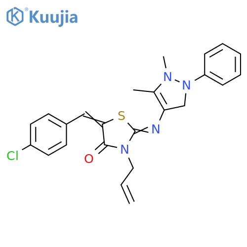 4-Thiazolidinone,5-[(4-chlorophenyl)methylene]-2-[(2,3-dihydro-1,5-dimethyl-2-phenyl-1H-pyrazol-4-yl)imino]-3-(2-propenyl)- structure