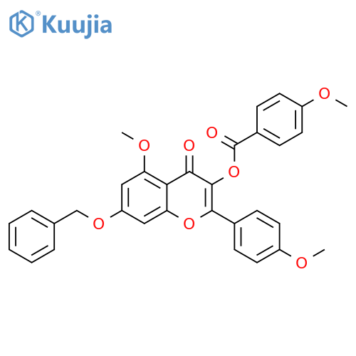 Benzoic acid, 4-methoxy-, 5-methoxy-2-(4-methoxyphenyl)-4-oxo-7-(phenylmethoxy)-4H-1-benzopyran-3-yl ester structure