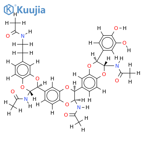 3-acetylamino-7-(3''-acetylamino-7''-(N-acetyl-2'''-aminoethyl)-1'',4''-benzodioxan-2''-yl)-2-(2'-(3'''',4''''-dihydroxyphenyl)-3'-acetylamino-1',4'-benzodioxan-7'-yl)-1,4-benzodioxane structure