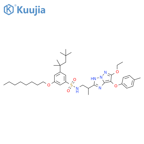 Benzenesulfonamide,N-[2-[6-ethoxy-7-(4-methylphenoxy)-1H-pyrazolo[1,5-b][1,2,4]triazol-2-yl]propyl]-3-(octyloxy)-5-(1,1,3,3-tetramethylbutyl)- structure